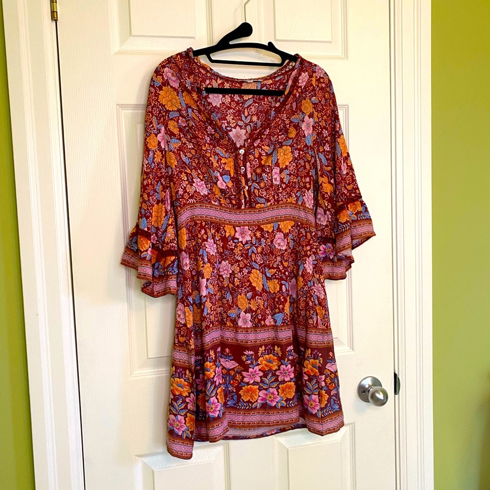 Boho dress cinnamon and pink